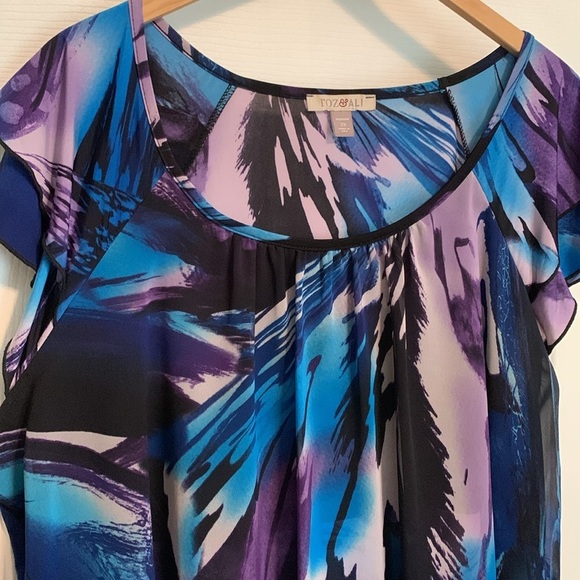 Blue Black Flutter Sleeve Blouse 2X - Picture 1 of 12